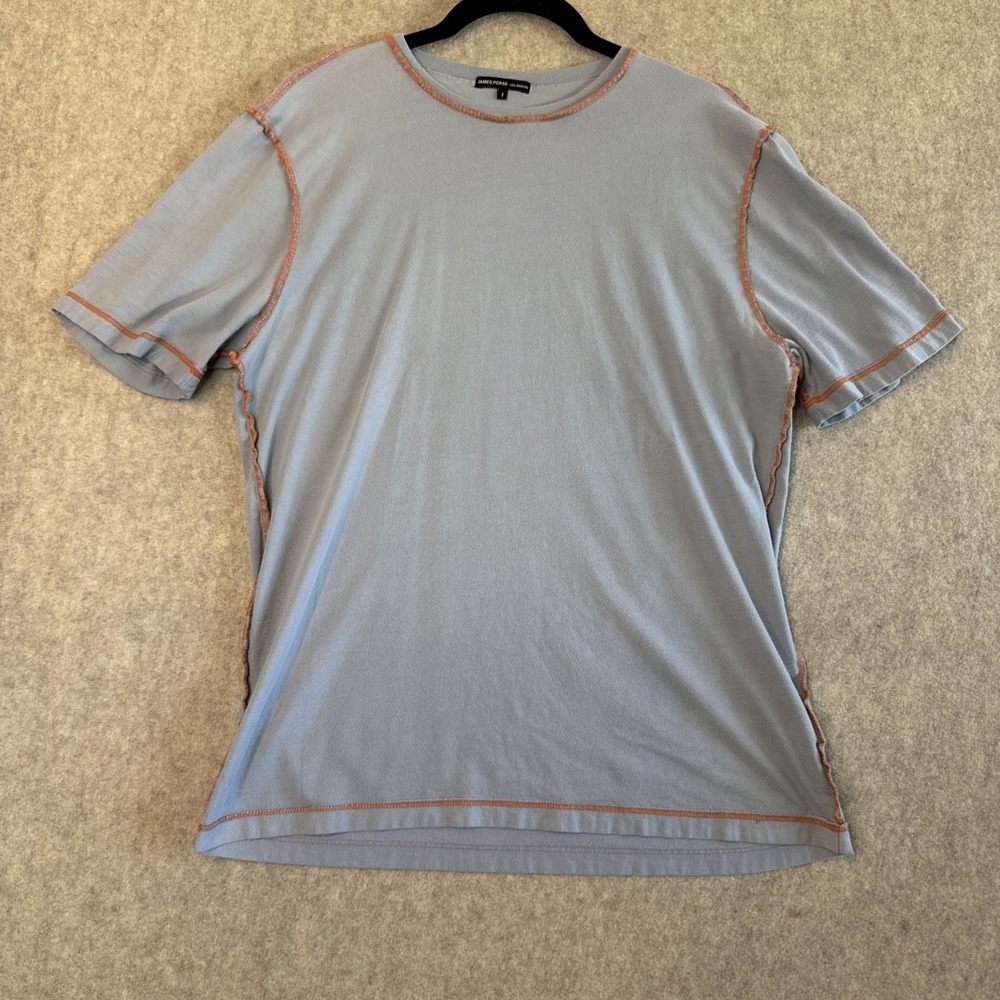 James Perse Contrast Stitch Short Sleeve T Shirt Mens 1/S Light Blue
